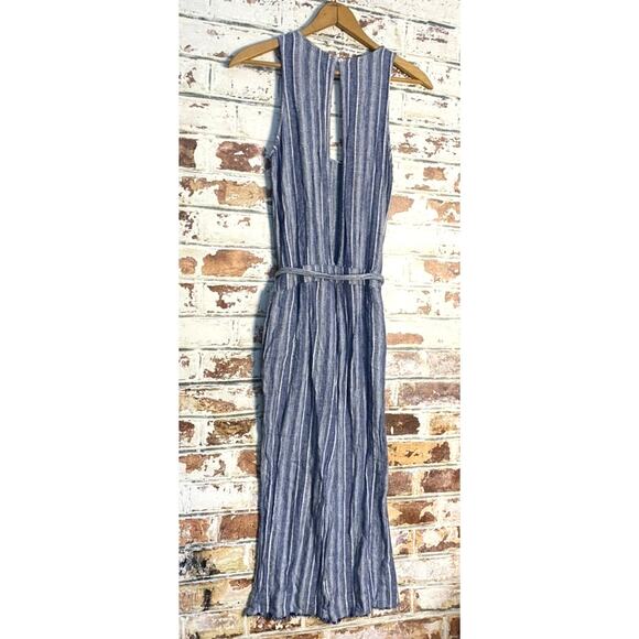 Anthropologie Cloth & Stone Striped Linen Coastal Flowing Op[en Back Jumpsuit - Picture 13 of 14